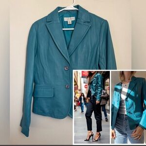 Vintage Leather Petite Sophisticate Teal Blazer